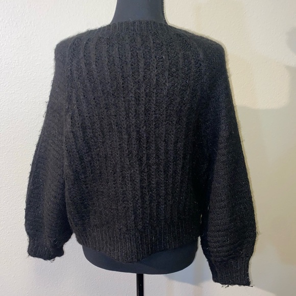 Free People Black Cable Knit Sweater Fuzzy XS - Picture 4 of 6